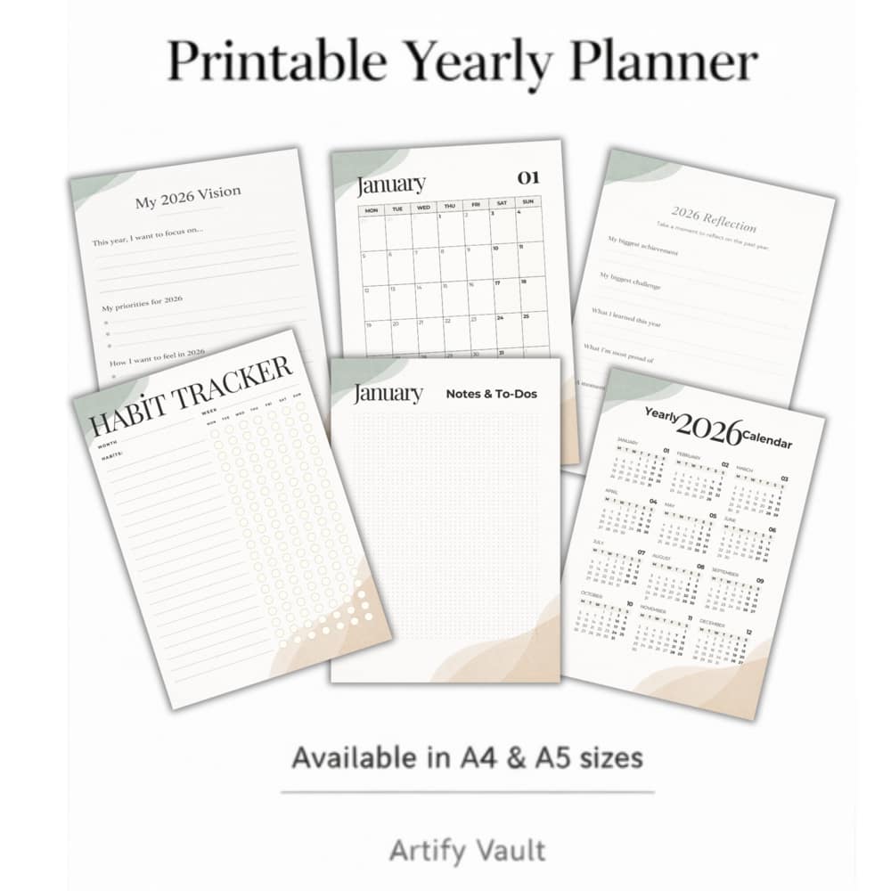 2026 Printable Planner – Minimalist Yearly & Monthly Goal Planner PDF (A4/A5) - Image 3