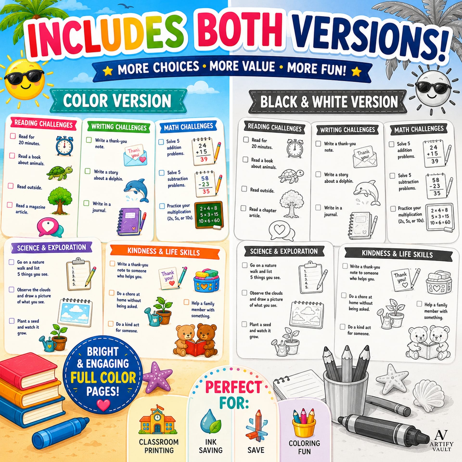 Summer Learning Challenge Printable Activities for Kids