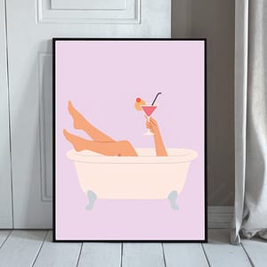 Retro Clawfoot Bathtub Wall Art Print – Feminine Minimalist Bathroom Decor | Digital Download